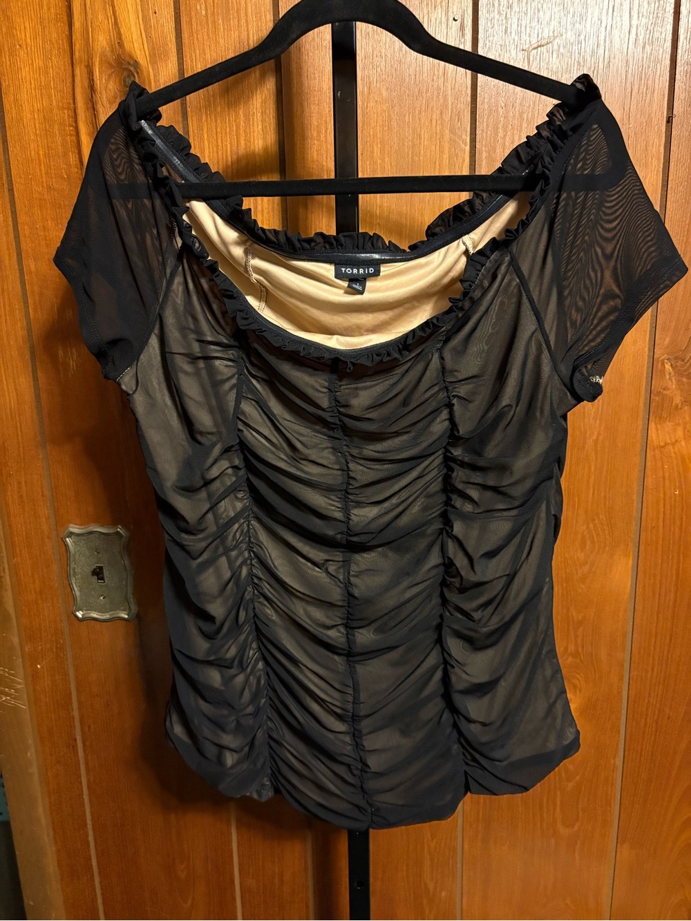 torrid Black Ruched Sheer Overlay Short Sleeve Top